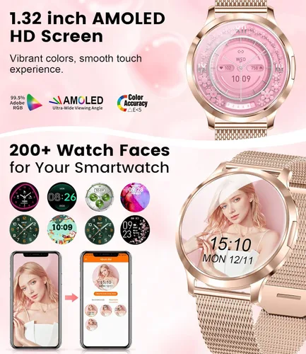 Miniatura 2 de DREMAC Smart Watch(Make Call/Thin),1.32'' Amoled Curved Display for Android iPhone,Smart Watches for Women with Heart Rate Monitor,Sleep