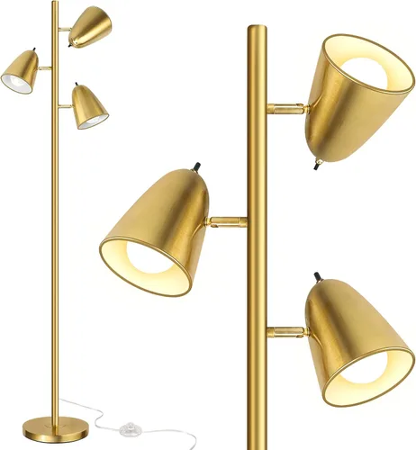Miniatura 9 de QiMH Lámparas de pie de árbol para sala de estar, lámpara de pie moderna de 67 pulgadas con 3 bombillas LED, lámpara alta industrial de lectura