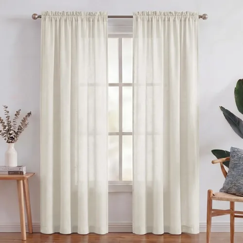 Miniatura 48 de Turquoize cortinas traslúcidas de lino natural, cortinas semitransparentes, cortinas de arpillera con bolsillo para cortinero, paneles para ventana