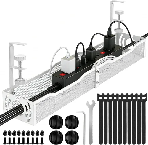 Miniatura 9 de Organizador de cables, bandeja de organización de cables debajo del escritorio de 15 pulgadas, sin taladro, organizador de cables de metal con Negro