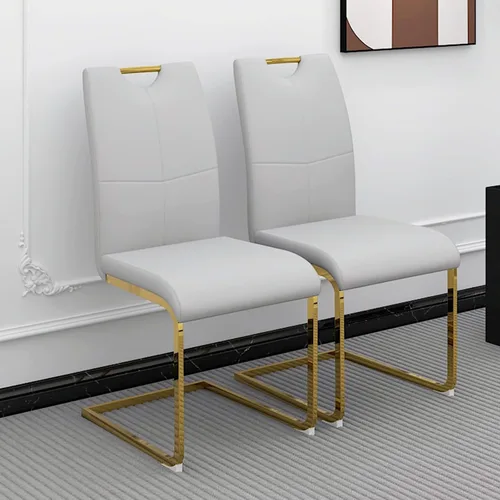Miniatura 11 de Juego de 2 sillas de comedor, modernas sillas de comedor de piel sintética con respaldo alto, patas de metal, sillas tapizadas modernas para cocina