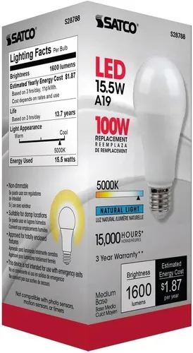 Miniatura 8 de Satco S28788 15.5A19/LED/50K/ND/120V (6 bombillas LED)