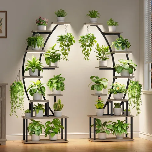 Miniatura 9 de BACEKOLL - Soporte para plantas de interior con luces de crecimiento, estantería metálica de 9 niveles, soporte alto de plantas de 162 cm