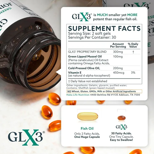 Miniatura 6 de GLX3 Cápsulas de aceite de mejillón de labios verdes extra fuertes – Suplemento cómodo para las articulaciones de larga duración – Apoyo