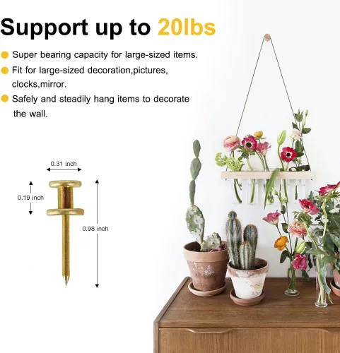 Miniatura 2 de FUZANWJ Colgadores de doble cabeza para cuadros (20lbs-50 piezas), clavos para colgar cuadros, chinchetas, clavos para cuadros, clavos de pared