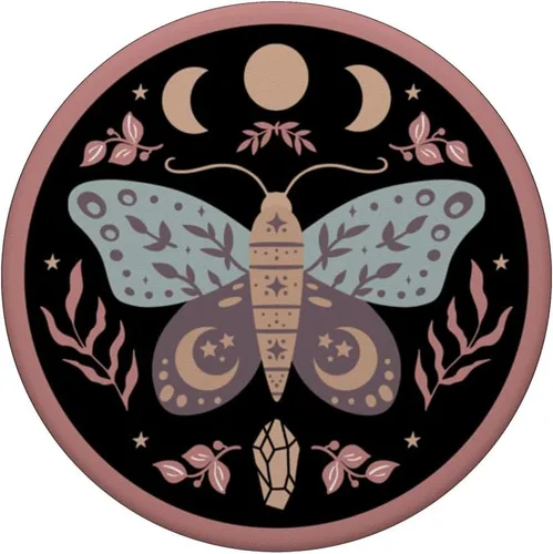 Miniatura 3 de Celestial Boho Moth Witchy Folk Art Botanical Moon Phases PopSockets PopSockets intercambiable PopGrip