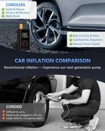 Miniatura 9 de Compresor de aire portátil para inflador de neumáticos: Bomba de aire inalámbrica de 150 PSI con batería de 4000 mAh, indicador digital de apagado