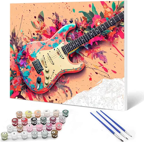 Miniatura 13 de Pintura por números, micrófono colorido, kit de pintura al óleo de lienzo para niños y adultos, pintura de dibujo de 16 x 20 pulgadas, pigmento