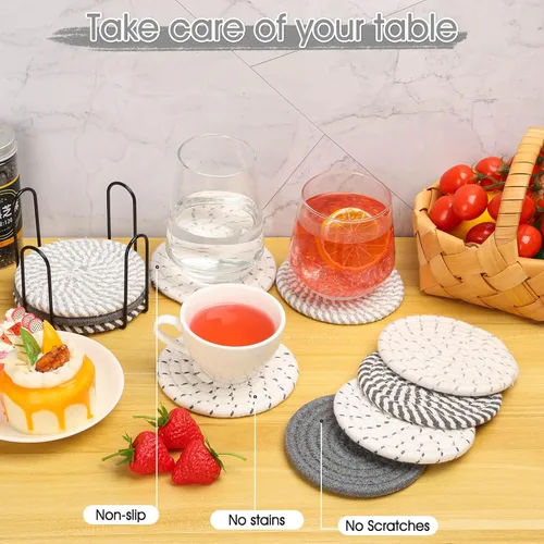 Miniatura 6 de Billbotk 10 Piezas Posavasos para Bebidas, Posavasos Absorbentes para Bebidas con Soporte, Juego de Posavasos para Mesa de Café para Decoración