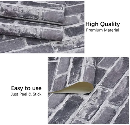 Miniatura 5 de Okydoky Papel Tapiz Despegable y Adhesivo, Papel Tapiz de Ladrillo Gris para Decoración del Hogar, Papel de Contacto Adhesivo y Despegable