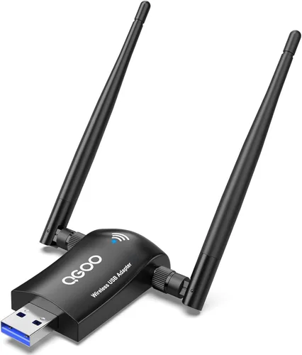 QGOO AC1300Mbps Adaptador WiFi inalámbrico para PC de sobremesa - Dongle de red USB 3.0 con antenas duales de alta ganancia de 5dBi, banda dual de
