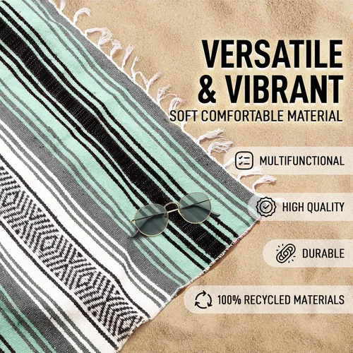 Miniatura 2 de Hydration Nation Auténtica manta mexicana extra grande (70 x 50 pulgadas), yoga tejida a mano, serape, falsa artesanal, playa, campamento, picnic