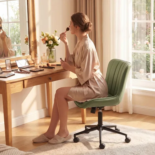 Miniatura 8 de YOUNIKE Silla de Escritorio de Oficina en Casa sin Brazos con Ruedas Silla de Tocador Compacta y Cómoda con Respaldo Ajustable Moderna Pequeña Verde