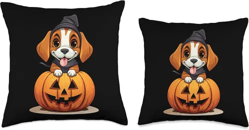 Miniatura 3 de Spooky Beagle Halloween Beagle - Almohada divertida de Halloween con sombrero de bruja para perro, 16 x 16 pulgadas, multicolor