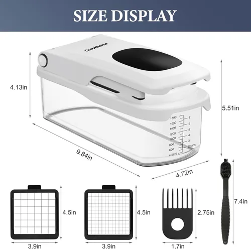 Miniatura 5 de Ourokhome Cortador de verduras con recipiente, cortador manual de cebolla con 2 cuchillas de cortar para tiras de papa, cubos de verduras, palitos