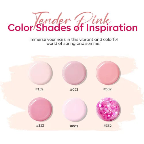Miniatura 2 de Modelones - Juego de gel de uñas de polietileno, 6 colores de la colección Confeti Rosa, rosa desnudo, colores con purpurina, gel de extensión