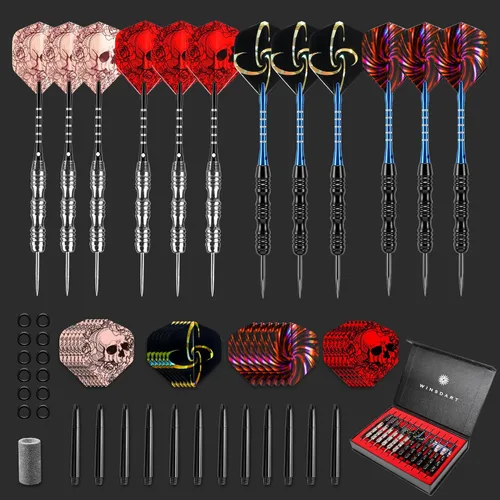 Miniatura 6 de WINSDART Steel Tip Darts 12 Pack Set with Nonslip Iron Barrel Aluminum Dart Shafts and Flights Darts Sharpener an Gift Box Negro y plateado Dardos-A