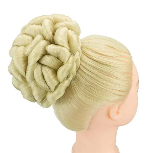 IMISSU Tamaño grande trenzado desordenado peinado peinado coletero chignon bailarina cubierta de pelo dona moños peluca updo para fiesta (rubio 613)