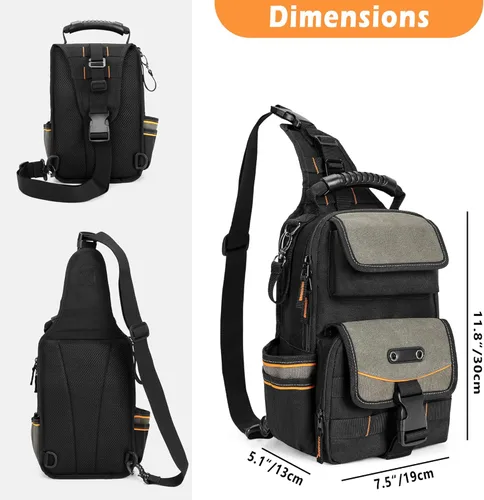 Miniatura 6 de Bolsa de herramientas para electricistas Trahzia, organizador de herramientas HVAC con cremallera, asa ergonómica y correa de hombro para técnicos