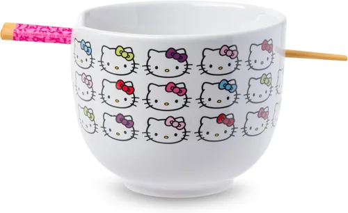 Miniatura 14 de Silver Buffalo Sanrio Hello Kitty Tazón de cerámica para ramen y arroz con diseño de flores, con palillos, apto para microondas, 20 onzas