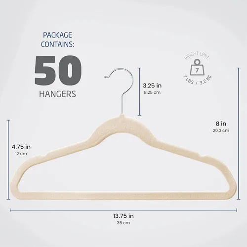 Miniatura 7 de ZOBER Perchas de terciopelo premium para niños (14.0pulgadas 50 unidades), antideslizantes, ultra delgadas para ahorrar espacio, para niños, gancho