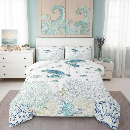 Miniatura 25 de Juego de edredón Lake House tamaño Twin, juego de ropa de cama náutica de navegación con ancla de 2 piezas para decoración de habitación de niños