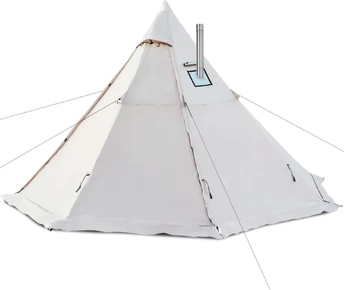 Hot Tent with Stove Jack, 4 Season 3-4 Person Tipi Tent for Camping, 8.2ft Standing Room with Snow Skirt, Cold Weather Shelter for Family Fishing,