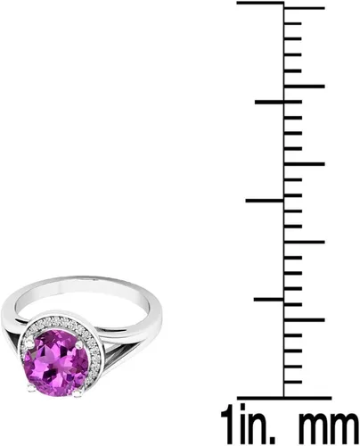 Miniatura 121 de Dazzlingrock Collection Anillo de compromiso redondo de 0.276 in con halo de diamante blanco y vástago dividido para ella en oro macizo de 14