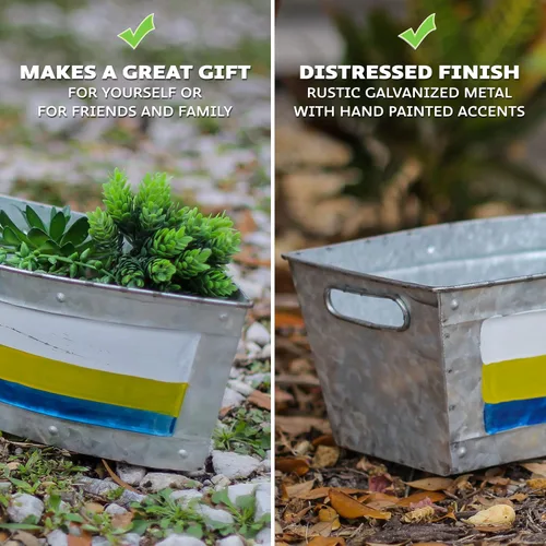Miniatura 3 de Zeckos Juego de 2 macetas de metal galvanizado para barcos – Elegantes tinas de flores para interior y exterior – Abalorio marinero – Decoración