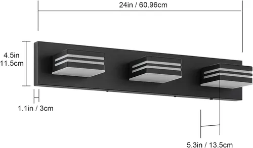 Miniatura 8 de Moderna lámpara LED para tocador de baño (3 luces, 24 pulgadas) (5CCT, regulable), negro mate moderno para pared de baño