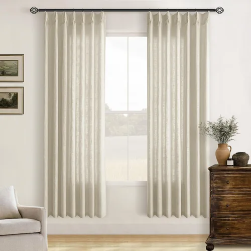 Miniatura 166 de Cortinas de lino natural con pliegues fruncidos de 120 pulgadas de largo para sala de estar, cortinas plisadas con ganchos y lengüeta trasera