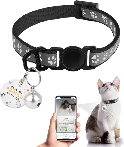 Collar de Gato con Liberación de Seguridad con Etiqueta de Nombre de Código QR, Collares Reflectantes para Gatitos con Cascabel, Etiqueta de