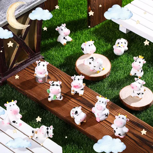Miniatura 3 de Blulu 14 piezas de decoración de pastel de vaca, decoración de pasteles de vaca, animales en miniatura, juguetes, resina, jardín, musgo, paisaje