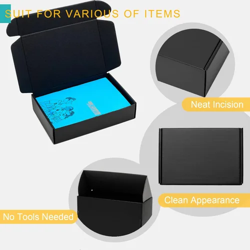 Miniatura 4 de Mcfleet Cajas de envío negras de 9 x 6 x 2 pulgadas, paquete de 24 cajas de correo de cartón corrugado para pequeñas empresas, con bloqueo de Negro