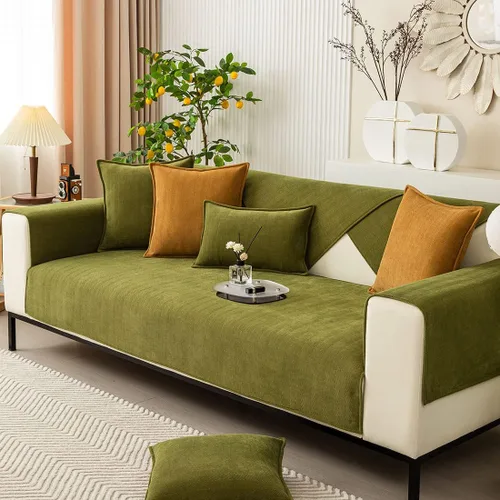 Miniatura 3 de vctops Funda de sofá con diseño de rayas cheurón estilo granja, protector de muebles de color sólido, funda de sofá suave antideslizante para Verde