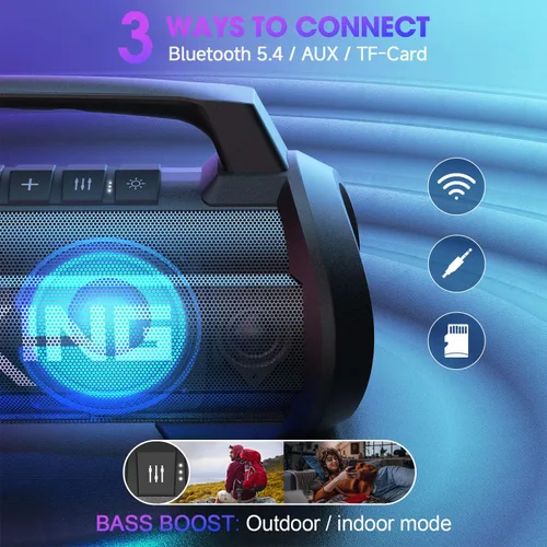 Miniatura 7 de W-KING Altavoces Portátiles Bluetooth Inalámbricos, Altavoz Bluetooth Más Potente de 120W Máx, Altavoz Exterior Impermeable IPX6 con Graves