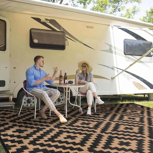 Miniatura 15 de Alfombra de paja de plástico para patio al aire libre, 5 x 8 pies, impermeable, reversible, alfombra de área, patio, caravana, porche, balcón, Azul