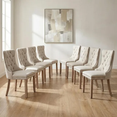Miniatura 69 de OVENTA Juego de 4 sillas de comedor modernas tapizadas copetudas, terciopelo negro y gris y cuero con patas de madera maciza, sillas de cocina