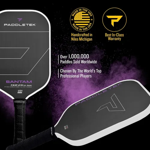 Miniatura 2 de Paddletek Bantam TKO-CX - Paletas de pickleball de 0.563 in con núcleo de panal de polímero - Fibra de carbono unidireccional - Peso torsional