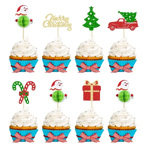 Miniatura 20 de Gyufise 24 piezas Adornos para cupcakes de jengibre de Navidad con purpurina, adornos para cupcakes de jengibre para revelar el género, púas