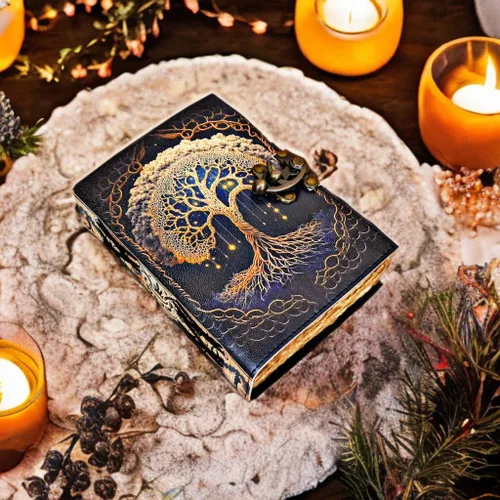 Miniatura 6 de Diario de hechizos en blanco con cierre de cerradura, diario de cuero vintage hecho a mano con árbol de la vida, diario de oración, brujería pagana