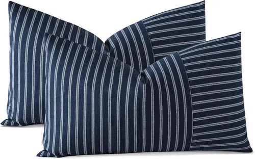 OTOSTAR Fundas de almohada decorativas de granja de 12 x 20 pulgadas, fundas de almohada de retazos a rayas, funda de almohada lumbar, funda de