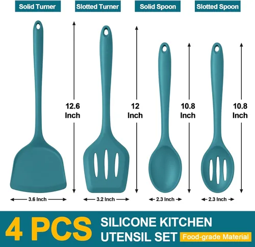 Miniatura 2 de P&P CHEF Juego de utensilios de cocina, 4 piezas de utensilios de cocina de silicona antiadherentes, espátula sólida ranurada resistente al calor