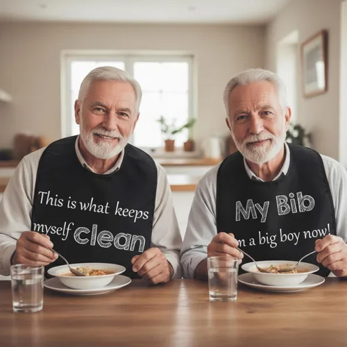 Miniatura 7 de Zhanmai 4 piezas de baberos divertidos para adultos para mujeres, ancianos y hombres, ajustables, lavables, protectores de ropa de comedor, regalos