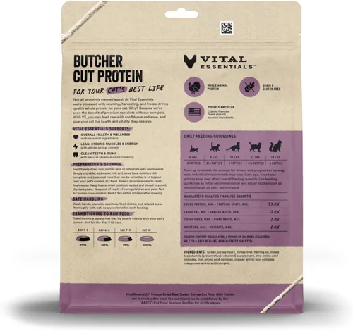 Miniatura 2 de Vital Essentials Alimento Crudo Liofilizado para Gatos, Mini Hamburguesas de Pavo, 8 oz