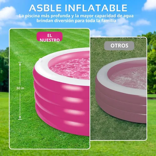 Miniatura 4 de Piscina inflable, piscina familiar redonda grande y profunda de 70"x30" con asas, piscina inflable para fiestas acuáticas de verano, al aire libre