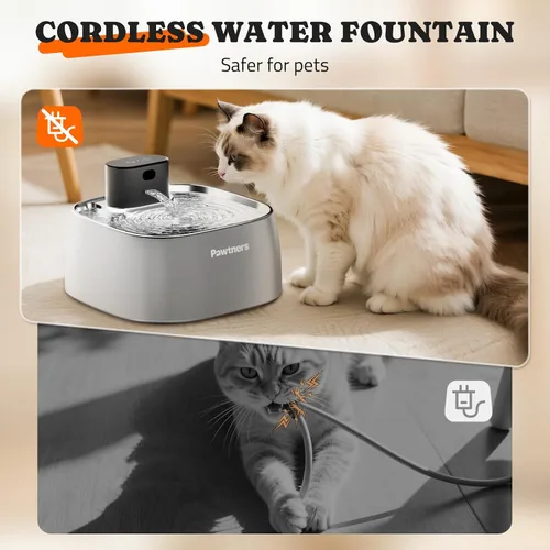 Miniatura 5 de Fuente de agua para gatos sin bombeo, dispensador automático inalámbrico de agua para gatos y perros, 108 oz/3.2 L, fuente Pawtners para mascotas