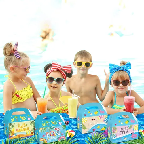 Miniatura 5 de LIYDE 12 unidades de recuerdos de fiesta en la playa, cajas de golosinas hawaianas de verano, temática tropical, decoración de fiesta en la piscina