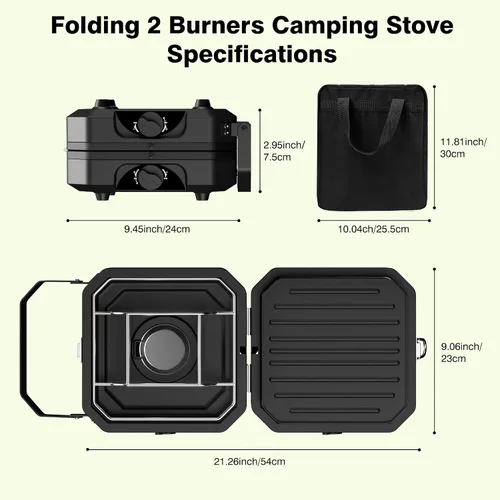 Miniatura 8 de Estufa de camping portátil de propano Estufa de campamento con calor ajustable independientemente y bolsa de transporte, estufa de gas plegable