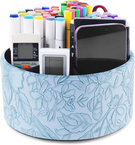 Miniatura 84 de Organizador Redondo de Cuero para Suministros de Arte, Soporte para Control Remoto, Rotación de 360 Grados, Soporte Multifuncional para Lápices